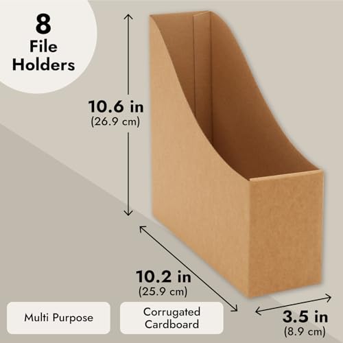 Juvale Corrugated Cardboard Magazine Holder - 3.5 x 10.2 x 10.6 in, Brown, 8-Pack - Magazine File Holder & Document Organizer with Removable Labels - Image 3