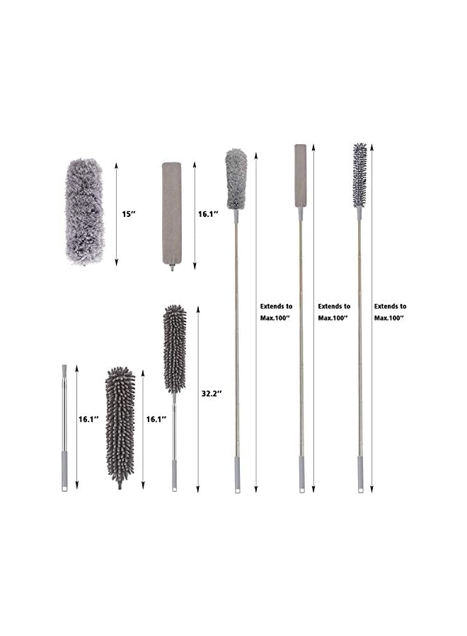 promass Telescoping Microfiber Chenille Gap Duster, 1 Retractable Stainless Steel Pole & 3 Cleaning Head, 30-100 inches Bendable Washable Detachable Head for Cleaning Roof, Ceiling Fan, Bookcase, Sofa - Image 4