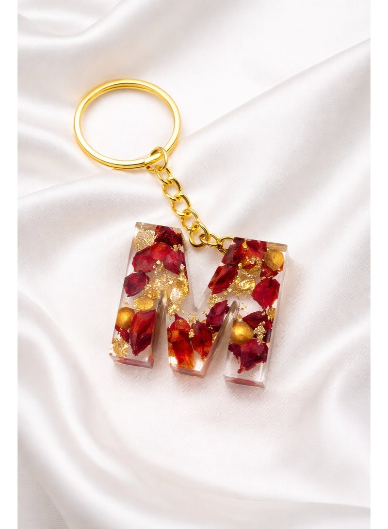 Handmade Resin Alphabet Keychain – Letter M with Gold Flakes | Luxury Personalized Gift