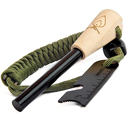 Texas Bushcraft مبدئ النار من تكساس بوشكرافت - قضيب فيرو 3/8" سميك مع أداة الضرب وحبل معصم بارا كورد - ولاعة بقاء مقاومة للماء لرحلات التخييم والمشي لمسافات طويلة وحقيبة الظهر الخاصة بك - Image 1
