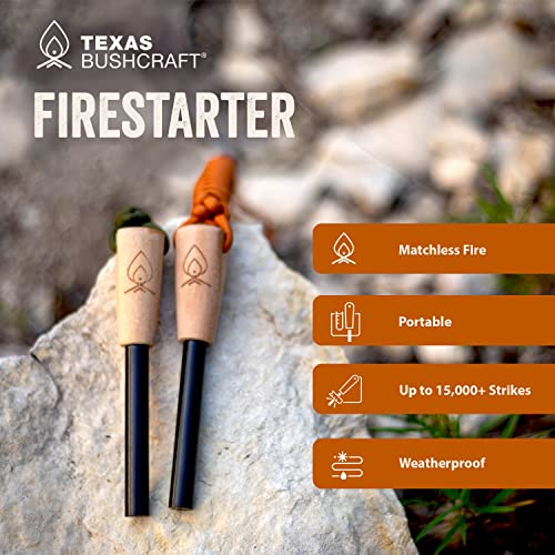 Texas Bushcraft مبدئ النار من تكساس بوشكرافت - قضيب فيرو 3/8" سميك مع أداة الضرب وحبل معصم بارا كورد - ولاعة بقاء مقاومة للماء لرحلات التخييم والمشي لمسافات طويلة وحقيبة الظهر الخاصة بك - Image 4