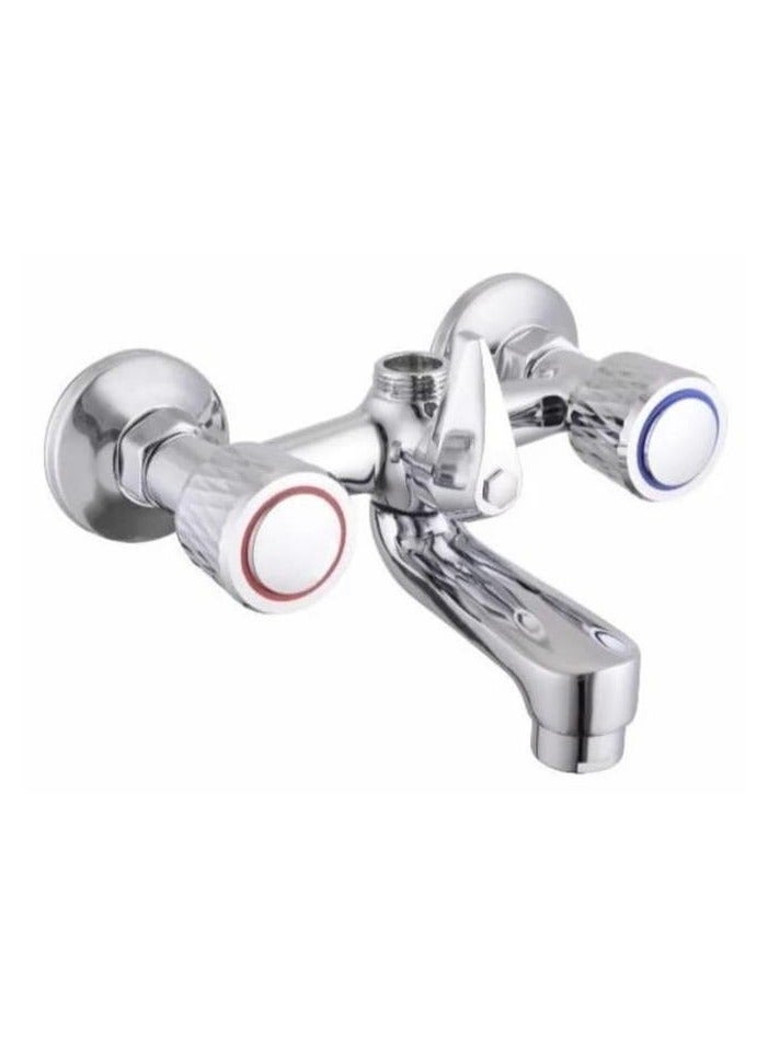 Premium Chrome Plated Dual Handle Wall Mount Mixer Faucet – Hot & Cold Water Control & 2 Pieces Angle Valve 1/2 Inch Water Stopper Silver Bundle - Image 1