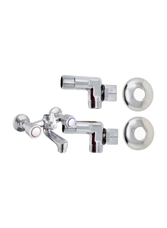 Premium Chrome Plated Dual Handle Wall Mount Mixer Faucet – Hot & Cold Water Control & 2 Pieces Angle Valve 1/2 Inch Water Stopper Silver Bundle - Image 3