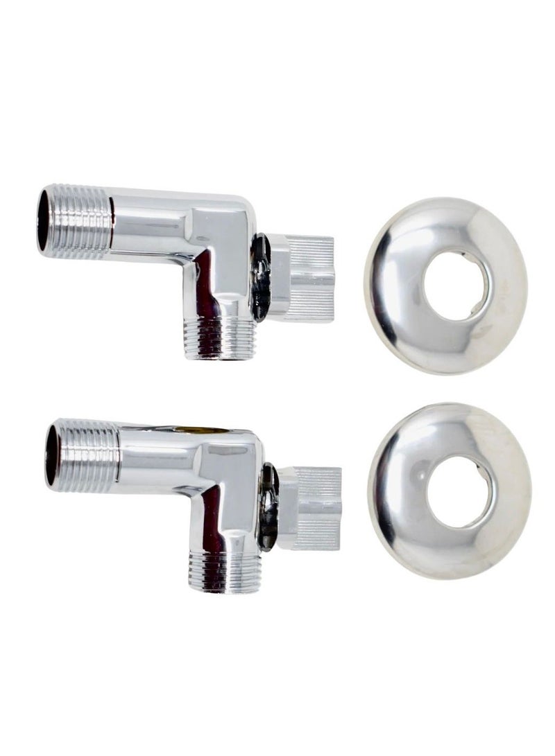 Premium Chrome Plated Dual Handle Wall Mount Mixer Faucet – Hot & Cold Water Control & 2 Pieces Angle Valve 1/2 Inch Water Stopper Silver Bundle - Image 2