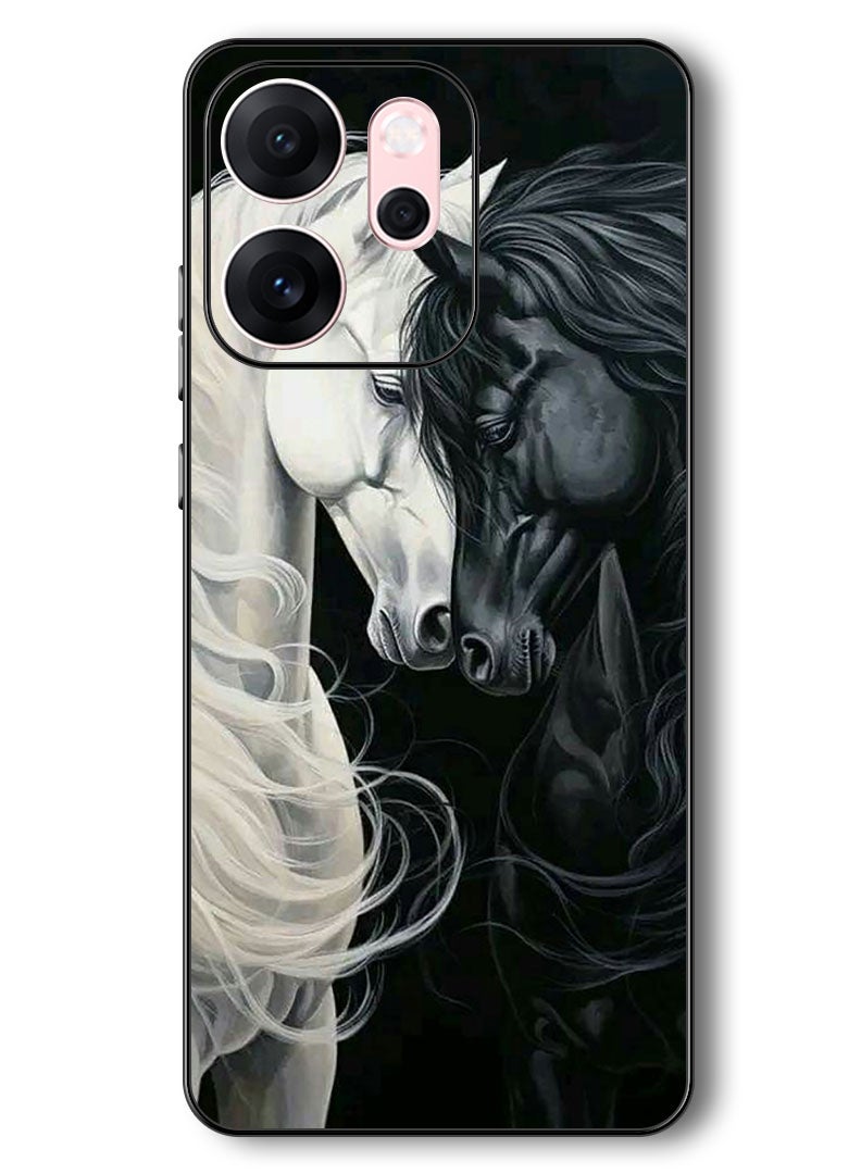 Theodor Case Compatible with Oppo Reno 14 F 6.57 Inch Protection Shockproof Bumper Cover Black and White Horse - Image 1