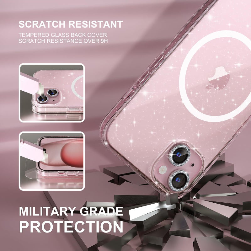 Choiche Compatible for iPhone 15 Plus Case Magnetic, Women Clear Glitter Sparkly Case, [2xDiamond Camera Lens Protectors] [2xTempered Glass Screen Protectors] [Compatible MagSafe] (Glitter Clear) - Image 5