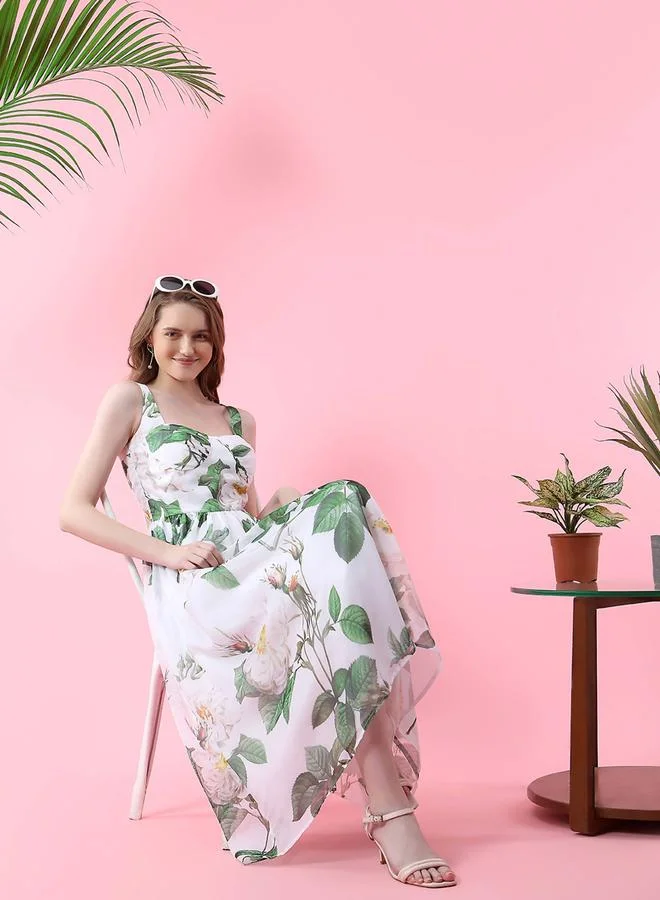 Mish  Floral Print Midi Dress with Corset Bust for Women | Best Price UAE