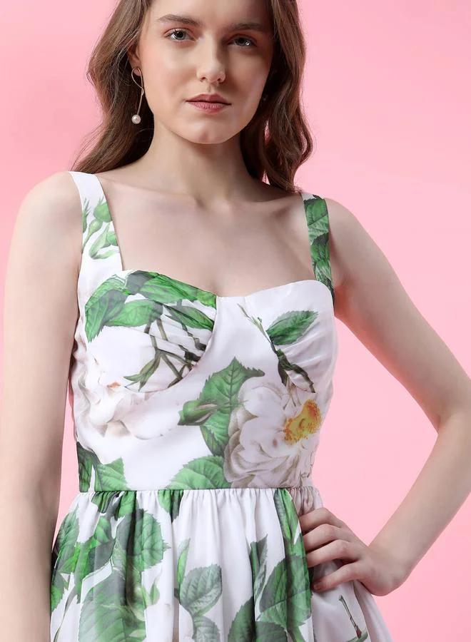 Mish  Floral Print Midi Dress with Corset Bust for Women | Best Price UAE