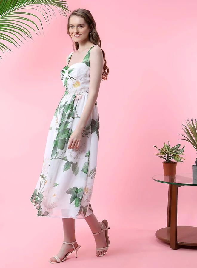 Mish  Floral Print Midi Dress with Corset Bust for Women | Best Price UAE