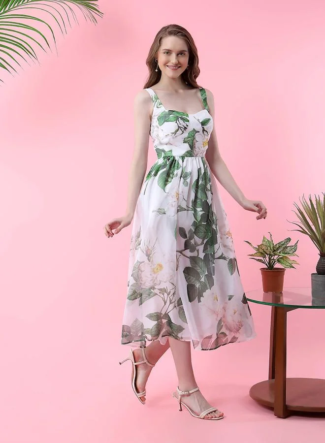 Mish  Floral Print Midi Dress with Corset Bust for Women | Best Price UAE