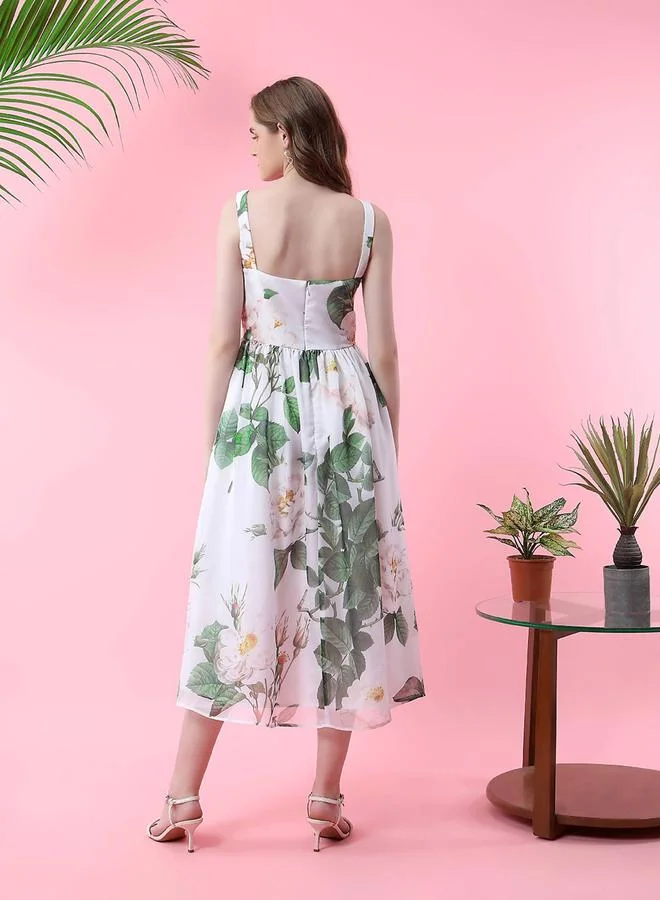 Mish  Floral Print Midi Dress with Corset Bust for Women | Best Price UAE