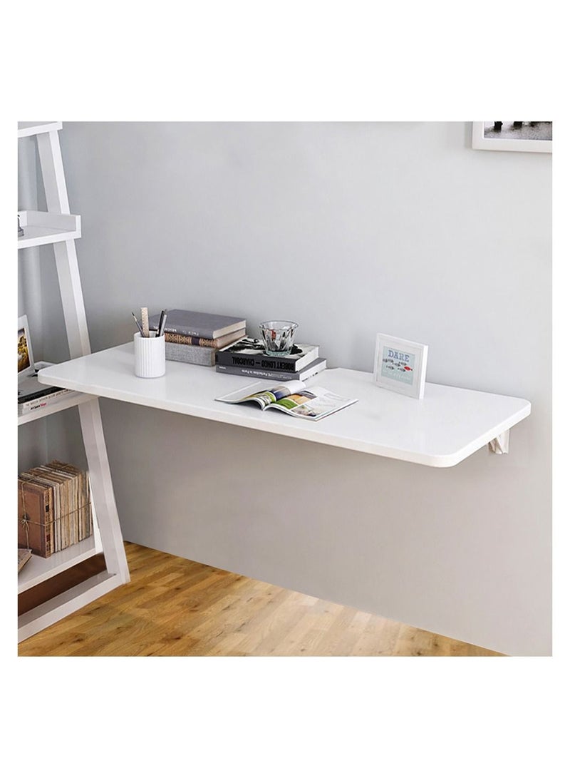 VITION Computer Wall Mount Stand Folding Wall-Mounted Drop-Leaf Table, Metal Folding Shelf Bench Table Bracket (40 X 80cm) White - Image 1
