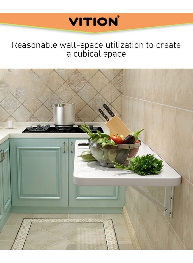 VITION Computer Wall Mount Stand Folding Wall-Mounted Drop-Leaf Table, Metal Folding Shelf Bench Table Bracket (40 X 80cm) White - Image 4