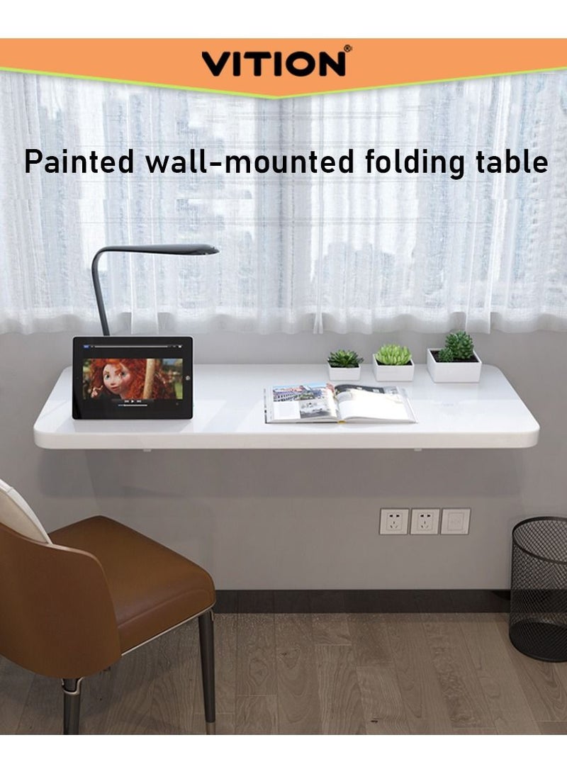 VITION Computer Wall Mount Stand Folding Wall-Mounted Drop-Leaf Table, Metal Folding Shelf Bench Table Bracket (40 X 80cm) White - Image 5