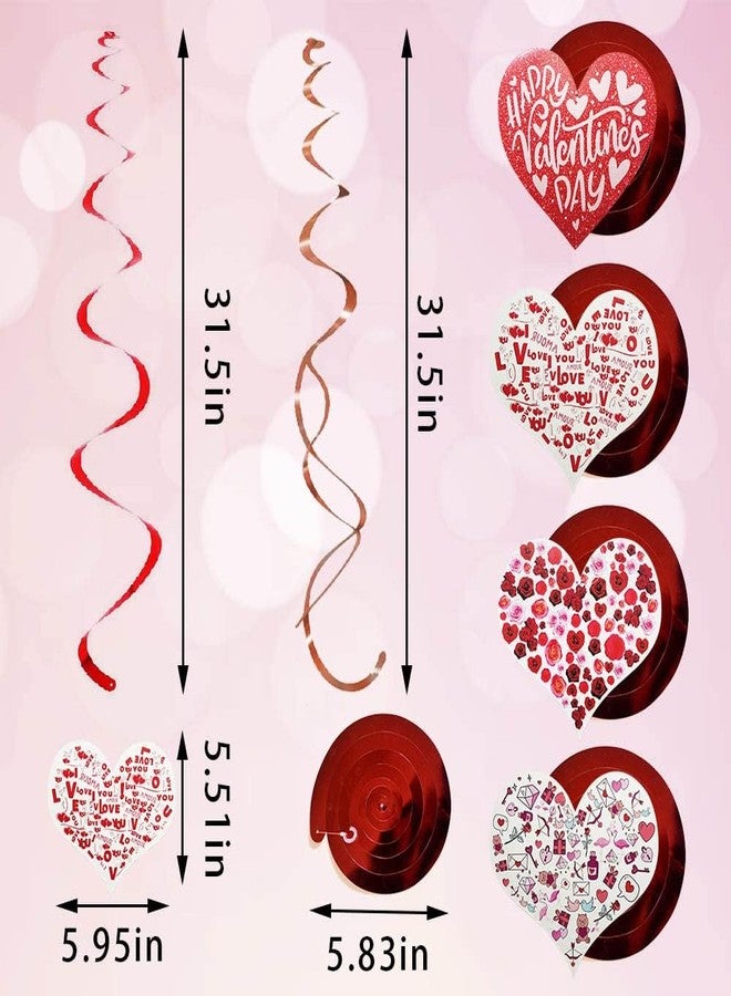 Hying 12 PCS Red Heart Hanging Swirl Decorations, Glitter Red Foil Swirl Rose Flowers Kiss Card Hanging Swirls Ceiling Decorations for Valentines Wedding Anniversary Party Decor Supplies - Image 2