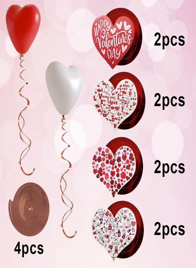 Hying 12 PCS Red Heart Hanging Swirl Decorations, Glitter Red Foil Swirl Rose Flowers Kiss Card Hanging Swirls Ceiling Decorations for Valentines Wedding Anniversary Party Decor Supplies - Image 3