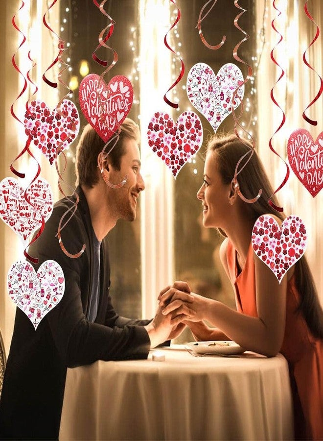 Hying 12 PCS Red Heart Hanging Swirl Decorations, Glitter Red Foil Swirl Rose Flowers Kiss Card Hanging Swirls Ceiling Decorations for Valentines Wedding Anniversary Party Decor Supplies - Image 5