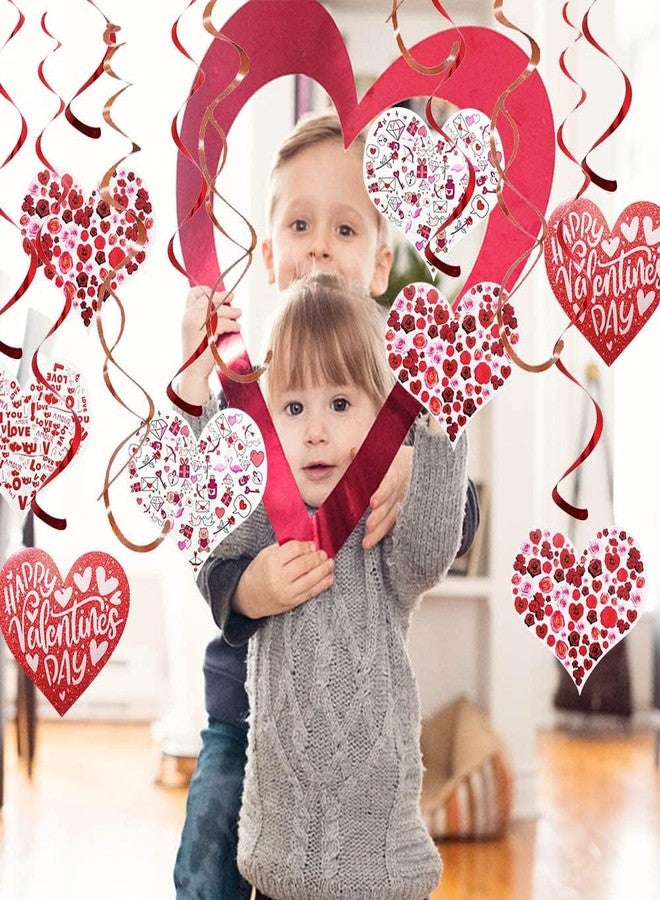 Hying 12 PCS Red Heart Hanging Swirl Decorations, Glitter Red Foil Swirl Rose Flowers Kiss Card Hanging Swirls Ceiling Decorations for Valentines Wedding Anniversary Party Decor Supplies - Image 4