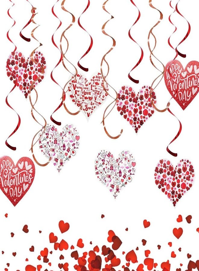 Hying 12 PCS Red Heart Hanging Swirl Decorations, Glitter Red Foil Swirl Rose Flowers Kiss Card Hanging Swirls Ceiling Decorations for Valentines Wedding Anniversary Party Decor Supplies - Image 1