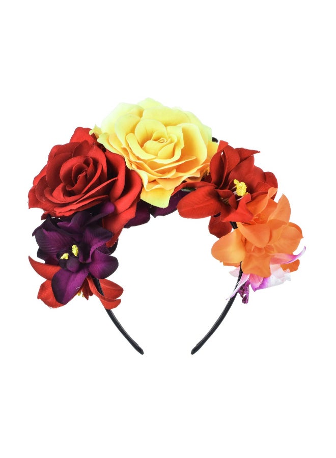 DreamLily Day of The Dead Headband Costume Rose Flower Crown Mexican Headpiece BC40 Mexican Festival Crown Yellow Red - Image 3