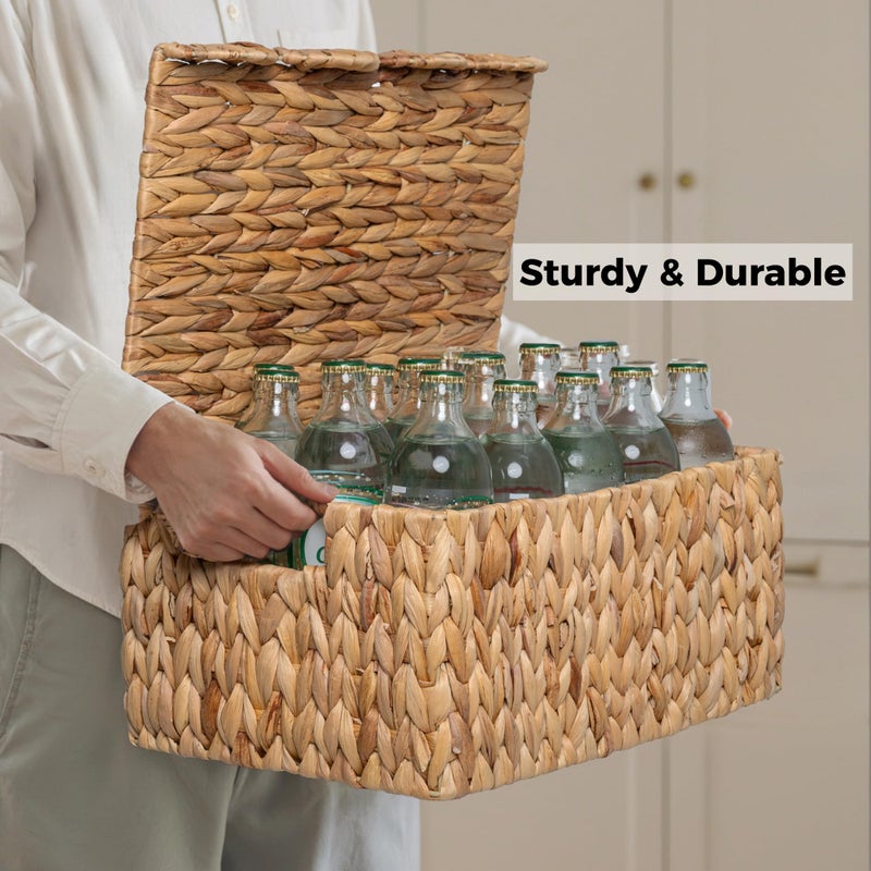 StorageWorks Wicker Basket with Scalloped Edge Lid, Water Hyacinth Basket with Built-in Handles, Handwoven Wicker Box for Living Room, 15" L x 11 Â¼" W x 7" H - Image 5