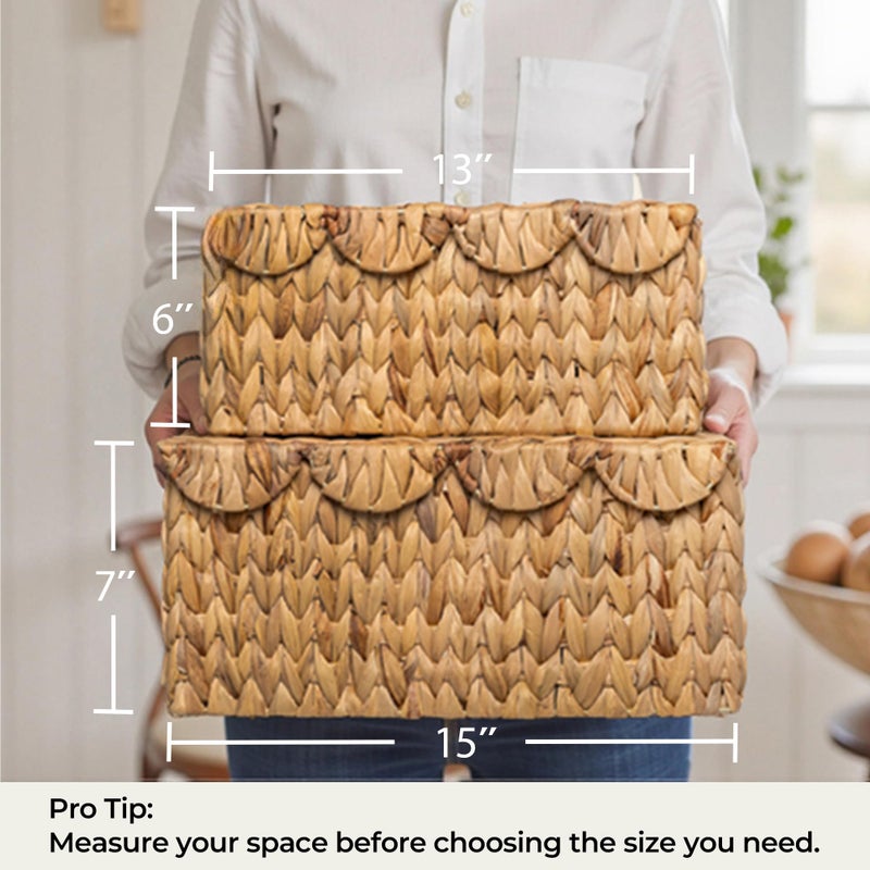 StorageWorks Wicker Basket with Scalloped Edge Lid, Water Hyacinth Basket with Built-in Handles, Handwoven Wicker Box for Living Room, 15" L x 11 Â¼" W x 7" H - Image 3