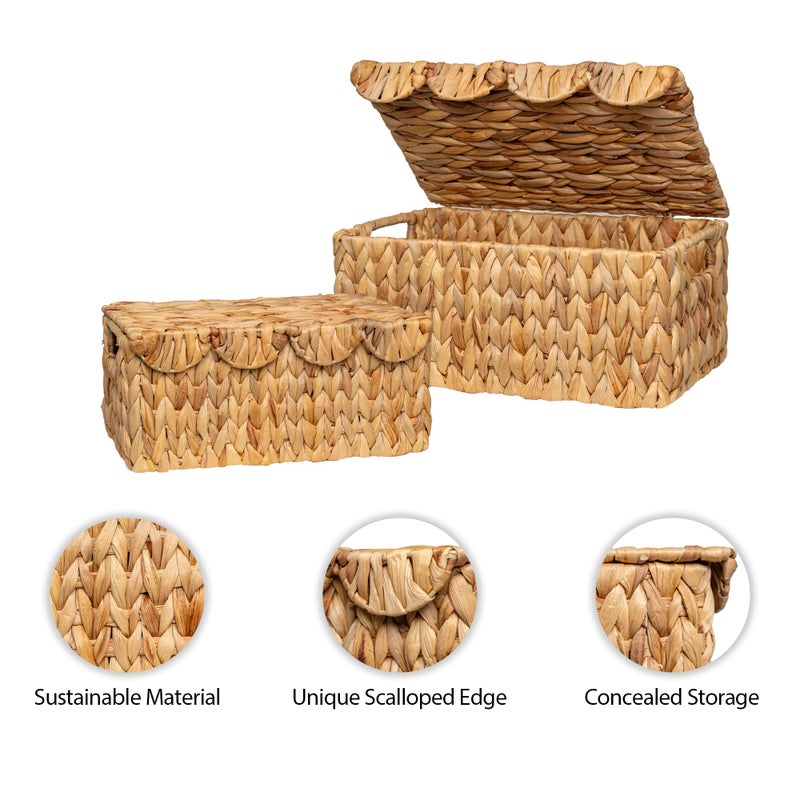 StorageWorks Wicker Basket with Scalloped Edge Lid, Water Hyacinth Basket with Built-in Handles, Handwoven Wicker Box for Living Room, 15" L x 11 Â¼" W x 7" H - Image 4