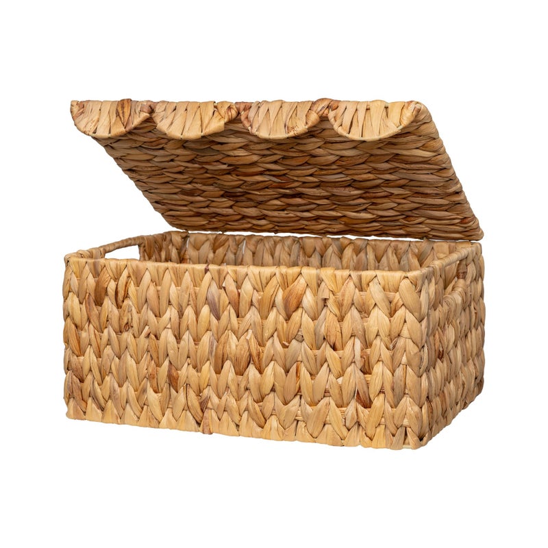 StorageWorks Wicker Basket with Scalloped Edge Lid, Water Hyacinth Basket with Built-in Handles, Handwoven Wicker Box for Living Room, 15" L x 11 Â¼" W x 7" H - Image 1