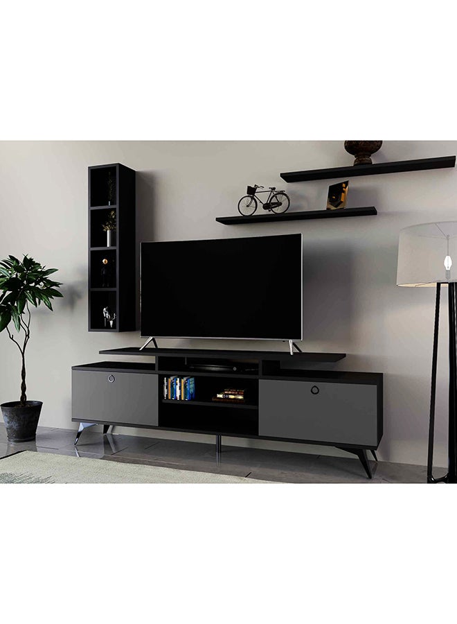 ستايلش هوم طاولة تلفزيون اسود وابواب رمادي شاملة الأرفف من 4 قطع - TV04 - Image 1