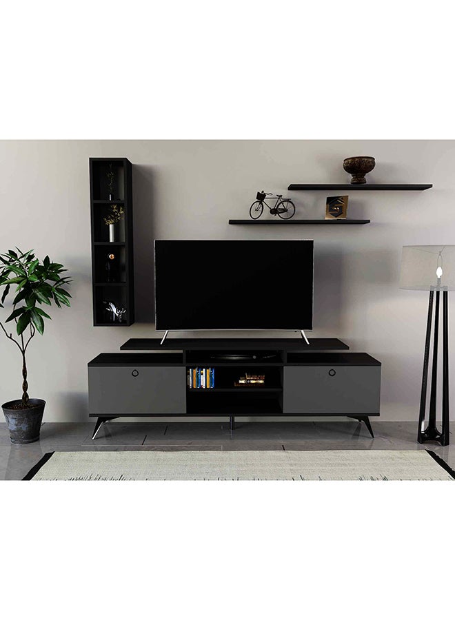 ستايلش هوم طاولة تلفزيون اسود وابواب رمادي شاملة الأرفف من 4 قطع - TV04 - Image 2