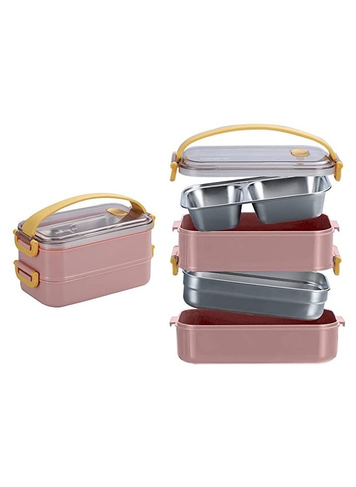 BestStore Stainless Steel Leak-proof Bento Lunch Box with 3-Compartments and Portable Handle Lock Vent Valve and 1600ml Capacity Microwave Safe Food Container For School Boys Girls  - Image 2