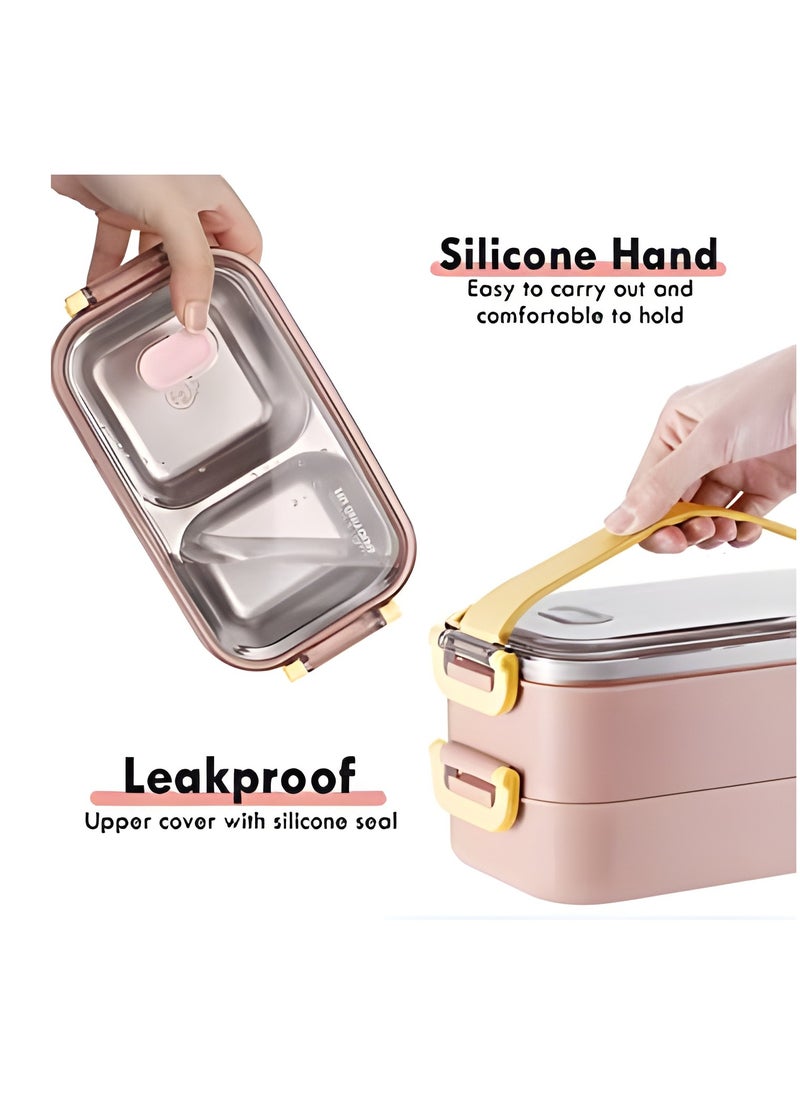BestStore Stainless Steel Leak-proof Bento Lunch Box with 3-Compartments and Portable Handle Lock Vent Valve and 1600ml Capacity Microwave Safe Food Container For School Boys Girls  - Image 5