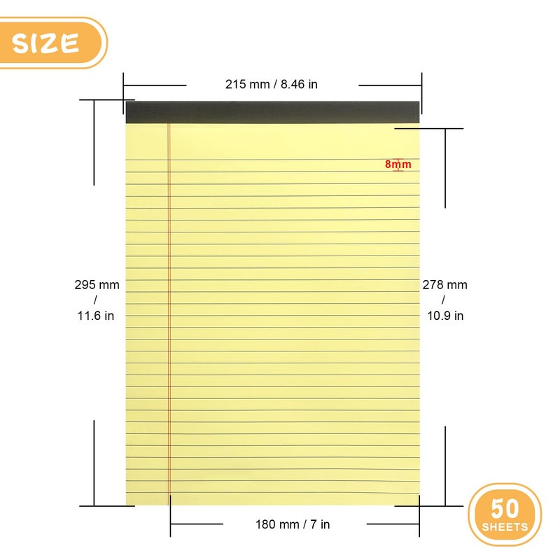 ZZTX Legal Pads 8.5 x 11 Inch Yellow Writing Notepad, Lined Writing Pads for Work Office School, 50 Sheets Per Pad, A4, 1 Pack - Image 2