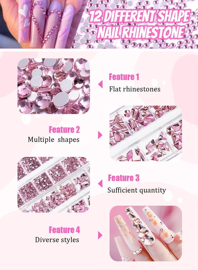 Wsimily 1620 Pcs Nail Art Rhinestones Pink Nail Charms Glass Nail Gems, Wsimily Crystal Flatback Shiny Mixed Nail Rhinestones Beads for DIY Manicure Craft with Tweezer Storage Box Picker Pencil - Image 4