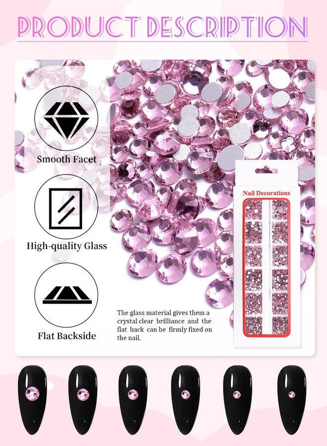 Wsimily 1620 Pcs Nail Art Rhinestones Pink Nail Charms Glass Nail Gems, Wsimily Crystal Flatback Shiny Mixed Nail Rhinestones Beads for DIY Manicure Craft with Tweezer Storage Box Picker Pencil - Image 3