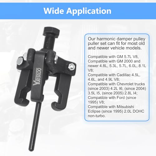 Yuesstloo Harmonic Balancer Damper Pulley Puller Kit, Compatible with Ford GM Chrysler Cadillac Chevy Trucks Mitsubishi, Adjustable Upgraded 3-Jaw Puller for Harmonic Damper & Balancer Removal - Image 5