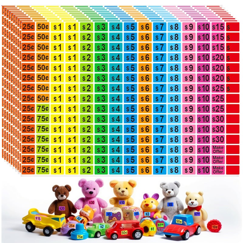 WUINOID 2250 Pcs Garage Sale Stickers, Yard Sale Price Stickers, Price Tag Labels Stickers for Yard Sale Supplies, Garage Sale Supplies, 1/2" X 3/4" Removable Pricing Labels - Image 1