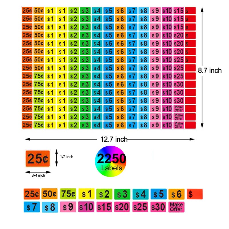 WUINOID 2250 Pcs Garage Sale Stickers, Yard Sale Price Stickers, Price Tag Labels Stickers for Yard Sale Supplies, Garage Sale Supplies, 1/2" X 3/4" Removable Pricing Labels - Image 2