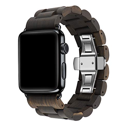 Kinobo Wooden Watch Band Compatible with Apple Watch 100 EcoFriendly Natural Hardwood Watch Strap Thickened Wrist Bracelet for iWatch Series 7 6 5 4 3 2 1 Sport Edition Brown384041mm - Image 1