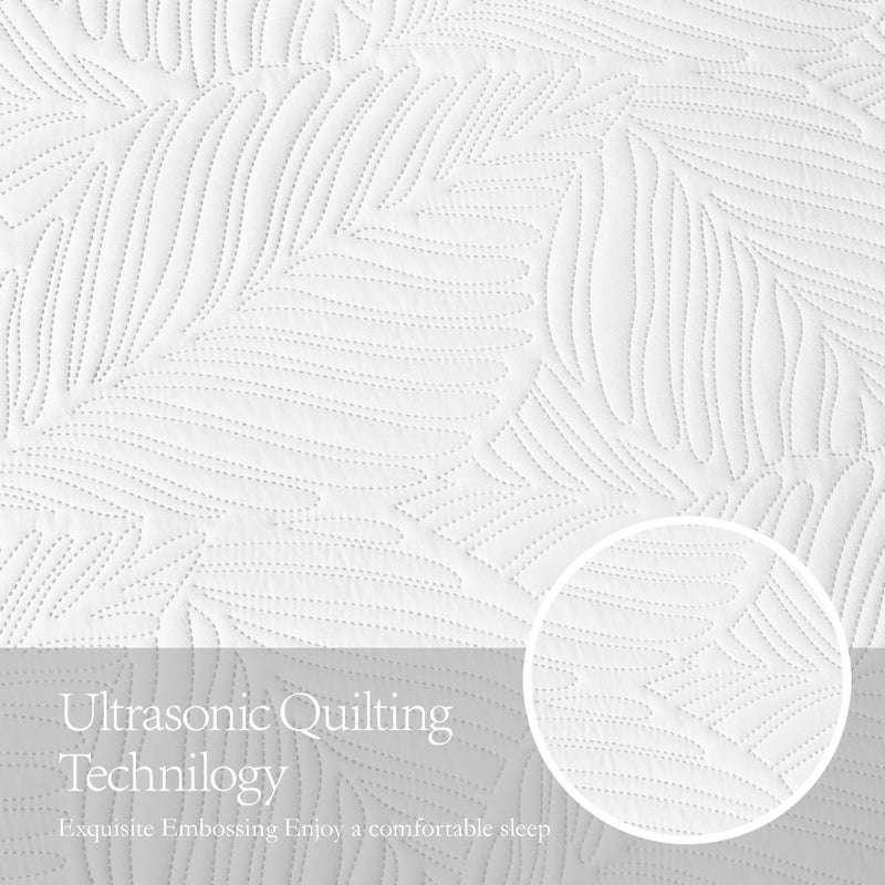 OARAGE King Quilt Bedding Set Lightweight Soft White Bedspread Coverlet with Leaf Pattern Ultrasonic Microfiber Bed Cover Set for All Season 3 Pieces (1 Quilt  2 Shams) - Image 4