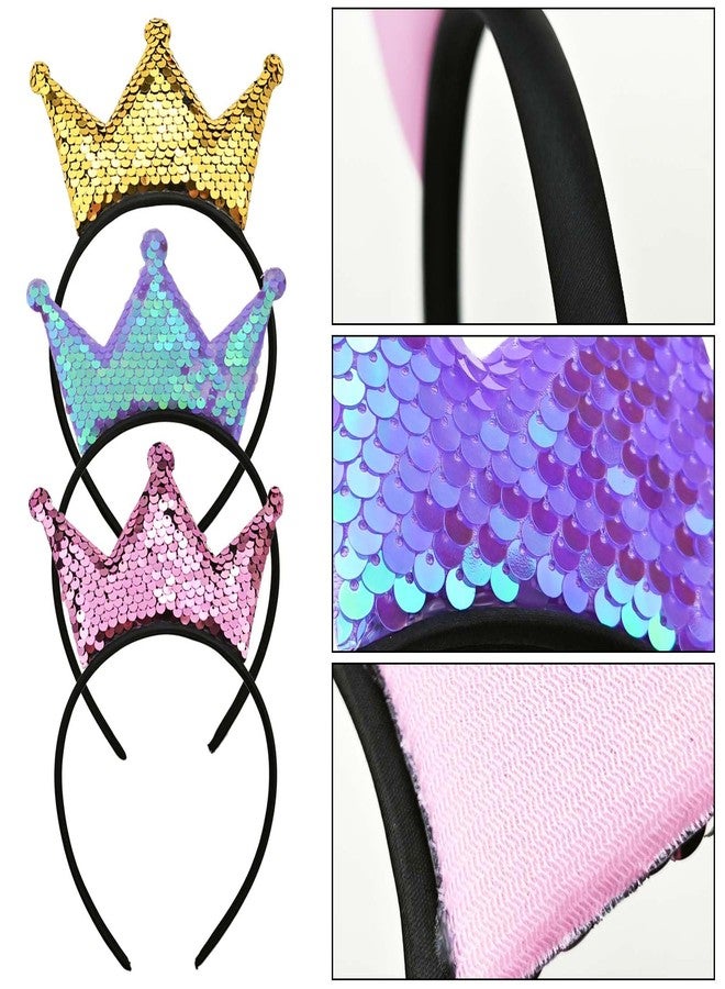 Capiant 3 PACK Sequins Crown Headband, Queen Crown Headband, Women Hair Band Accessories, Cute Hair Accessories Fit Women Party Take Photos Decorations(3 Colors) - Image 3