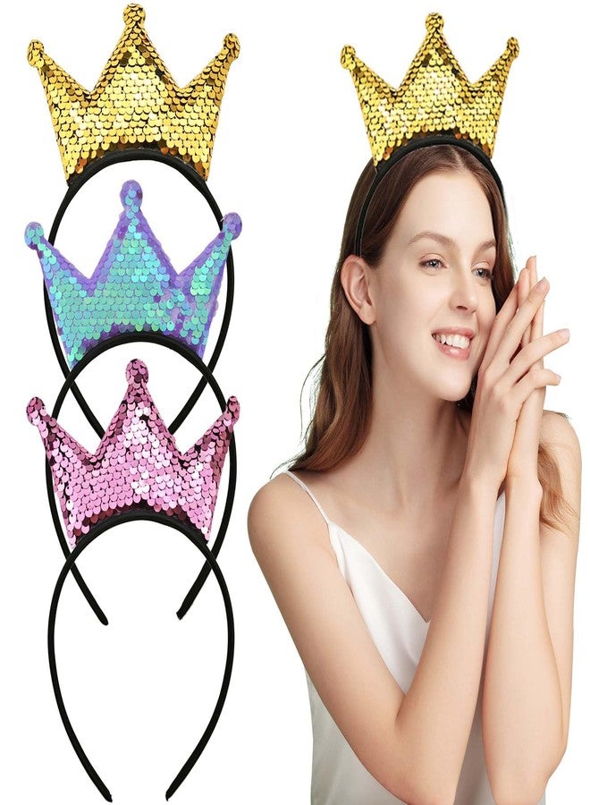 Capiant 3 PACK Sequins Crown Headband, Queen Crown Headband, Women Hair Band Accessories, Cute Hair Accessories Fit Women Party Take Photos Decorations(3 Colors) - Image 1