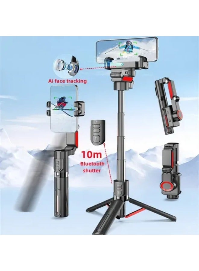 C10 AI Face Tracking Gimbal Stabilizer with Dual Fill Light, Tripod & Bluetooth – Black+Red  - Image 2