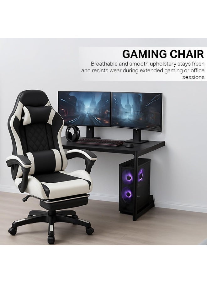 Multi Home Furniture Black and White Gaming Chair with PVC Leather Ergonomic Chair with Footrest, Reclining Backrest, Lumbar Support, Back Support - Adjustable Height Gaming Chair for Office & Study - Image 3