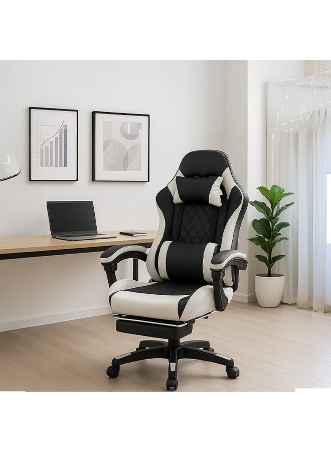 Multi Home Furniture Black and White Gaming Chair with PVC Leather Ergonomic Chair with Footrest, Reclining Backrest, Lumbar Support, Back Support - Adjustable Height Gaming Chair for Office & Study - Image 2