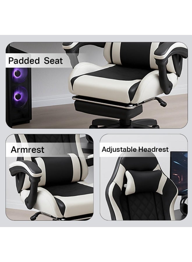 Multi Home Furniture Black and White Gaming Chair with PVC Leather Ergonomic Chair with Footrest, Reclining Backrest, Lumbar Support, Back Support - Adjustable Height Gaming Chair for Office & Study - Image 4