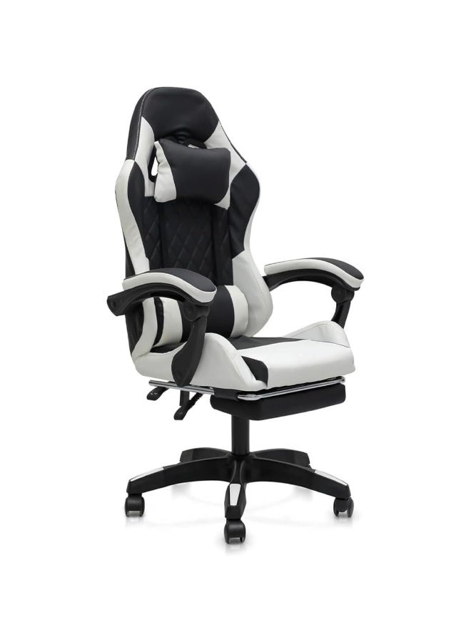 Multi Home Furniture Black and White Gaming Chair with PVC Leather Ergonomic Chair with Footrest, Reclining Backrest, Lumbar Support, Back Support - Adjustable Height Gaming Chair for Office & Study