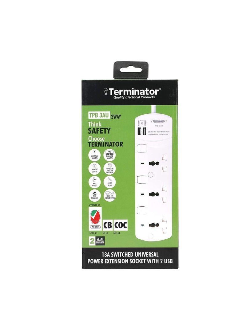 Terminator Extension 3G 3M + 2 USB TPB 3AU Universal Socket W Individual Switches  Indicators Terminator Multicolor TRZ TPB 3AU Extension Socket  - Image 2