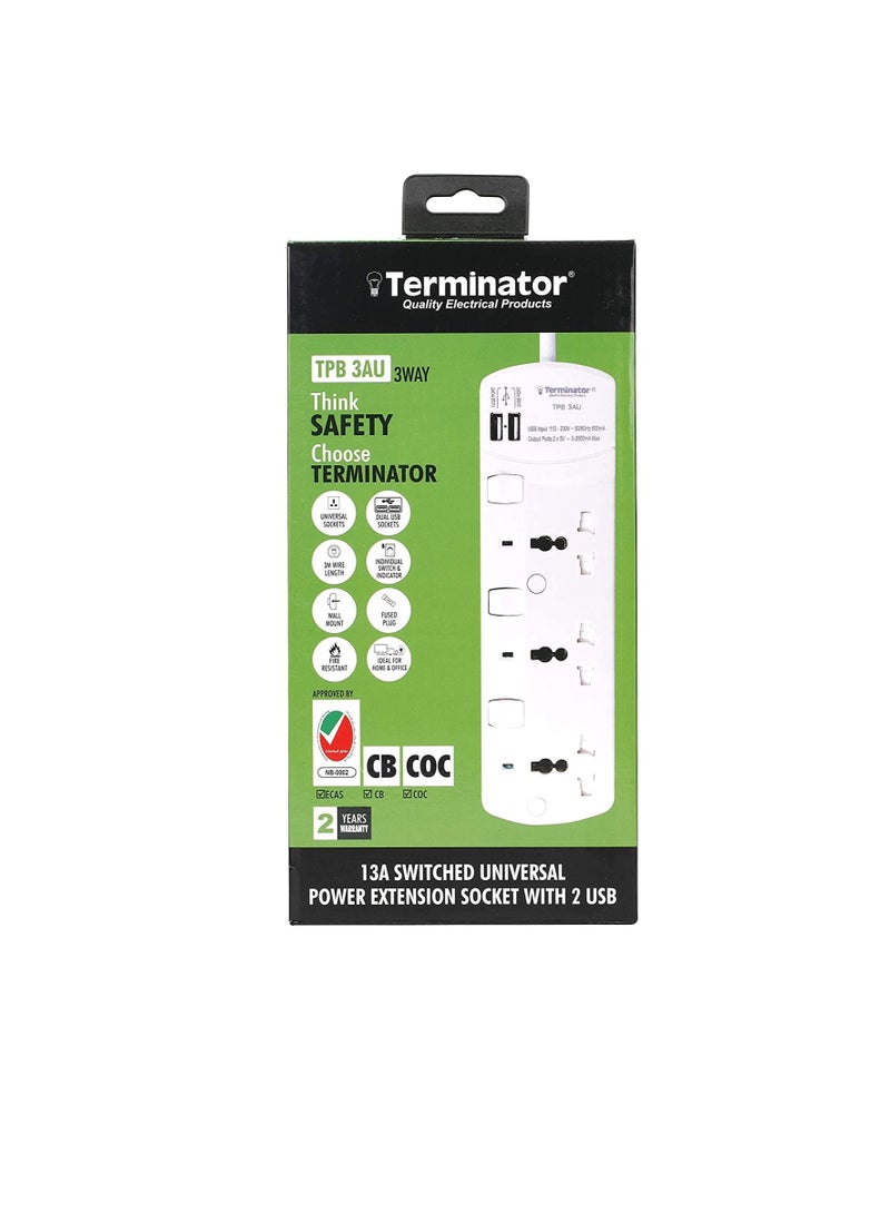 Terminator Extension 3G 3M + 2 USB TPB 3AU Universal Socket W Individual Switches  Indicators Terminator Multicolor TRZ TPB 3AU Extension Socket  - Image 3
