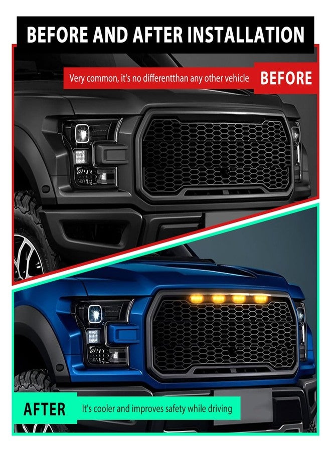 NYTKL 4 PCS Car LED Grille Lights, Waterproof Bright Front Grill Trim Lamps with Wiring Harness, Bumper LED Running Lights for 2004-2019 F150 F250 F350 Raptor 2013-2018 Ram 1500 (Black & Yellow) - Image 5